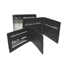 NEW Mens RFID Block BIFOLD WALLET + Removable PASSCASE Buxton Black Faux Leather